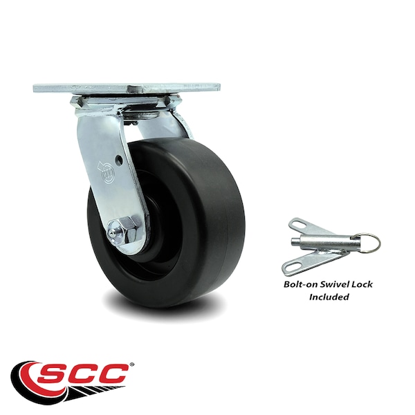 5 Inch Polyolefin Swivel Caster With Roller Bearing And Swivel Lock SCC